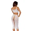 Ensemble 2 pièces, brassière résille fantaisie et jupe longue assorti - DG12921WHT