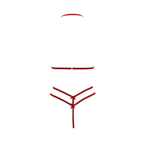 Soutien-gorge en dentelle rouge avec bonnets détachables et string - R221125430