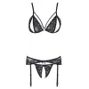 Ensemble trois pièces avec soutien-gorge fendu, porte-jarretelles et string noir - R2230348