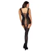 Bodystocking noir dentelle effet guêpières large décolleté et bas sexy - DG0144BLK