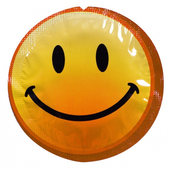 Préservatif lubrifié en latex smiley x 1 couleur aléatoire 54mm - 100EXSS