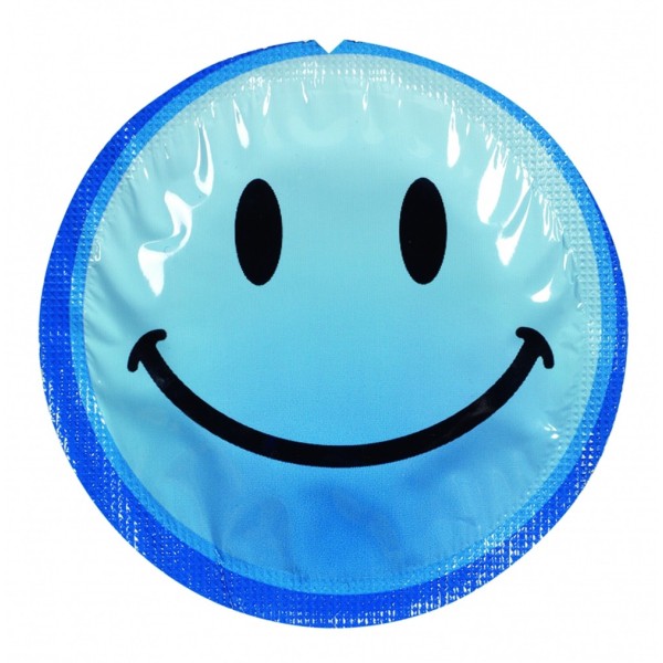 Préservatif lubrifié en latex smiley x 1 couleur aléatoire 54mm - 100EXSS