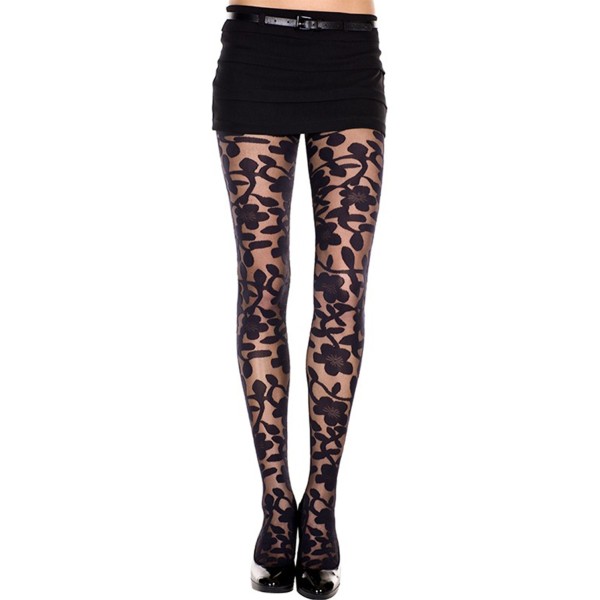 Collant noir imprimé floral - MH7344BLK
