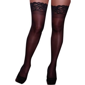 Bas noirs grande taille nylon autofixants jarretières dentelle - DG0005XBLK