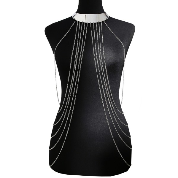 Bijou Tour de cou avec chaines de corps argenté