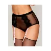 Culotte en résille et dentelle noire avec jarretelles roses - DG1485BLK