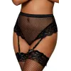String résille taille haute avec porte-jarretelles noir - DG1478BLK