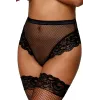 String résille taille haute avec porte-jarretelles noir - DG1478BLK