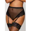 String résille taille haute avec porte-jarretelles noir - DG1478BLK