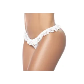 Culotte ouverte blanche avec froufrou en dentelle - MAL119WHT