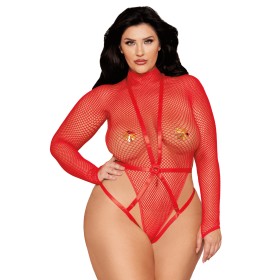 Ensemble 2 pièces grande taille, bodystring résille rouge et harnais - DG13680XRED
