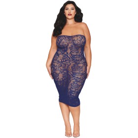 Ensemble 2 pièces grande taille top manches longues et robe bleu marine - DG0525XECL