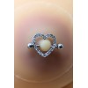 Paire de cache-tétons piercing barre coeur faux diamant peau claire - XP004C