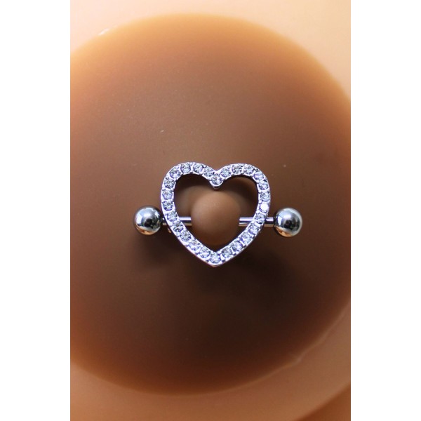 Paire de cache-tétons piercing barre coeur faux diamant peau foncée - XP004F