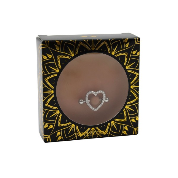 Paire de cache-tétons piercing barre coeur faux diamant peau métisse - XP004M