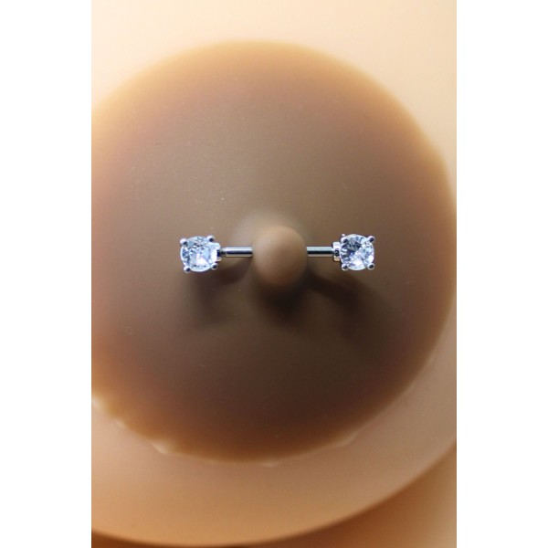 Paire de cache-tétons piercing barre faux diamant peau foncée - XP001F
