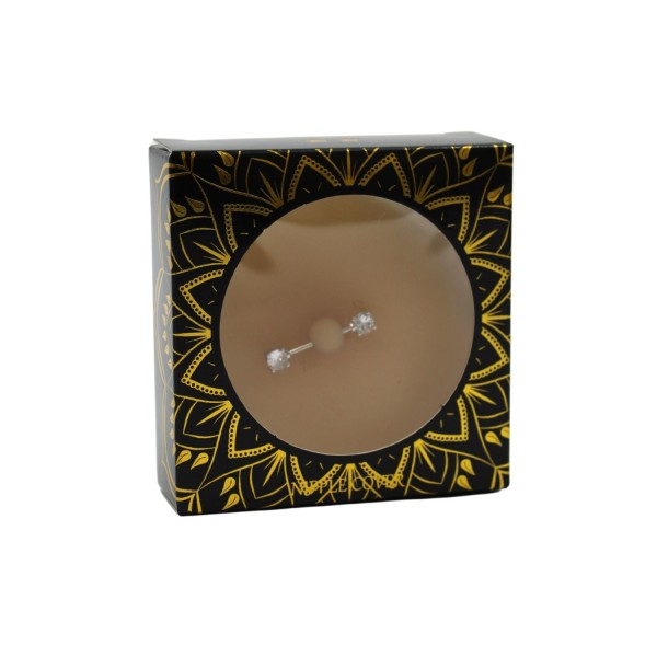 Paire de cache-tétons piercing barre faux diamant peau claire - XP001C