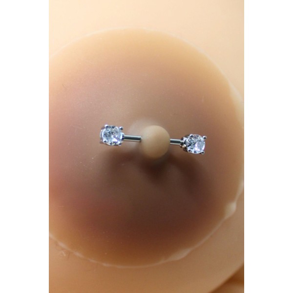 Paire de cache-tétons piercing barre faux diamant peau métisse - XP001M