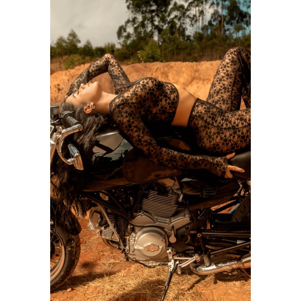 Top et pantalon en dentelle florale noire - MAL1915BLK