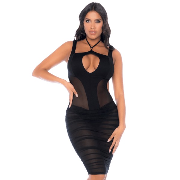 Robe noire semi transparente dos nu - MAL40014BLK