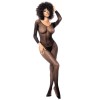 Combinaison manches longues en résille noire - MAL1102BLK