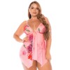 Nuisette grande taille résille rose imprimé floral et string - MAL7607XBLPD
