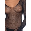 Combinaison noire en résille ornée de strass - MAL1131BKRH