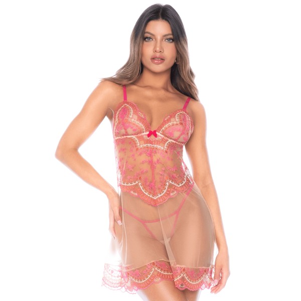 Nuisette en résille brodée avec string - MAL7604ROWP