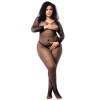 Combinaison grande taille manches longues en résille noire - MAL1102XBLK