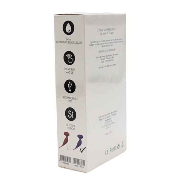 Oiseau du Paradis - Vibromasseur 2 en 1 avec vibration clitoridienne par membrane et embout stimulateur violet - CR-820PUR