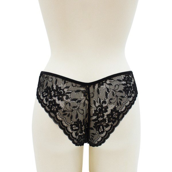 Culotte noire en dentelle avec nœud en satin - PF09LBLK