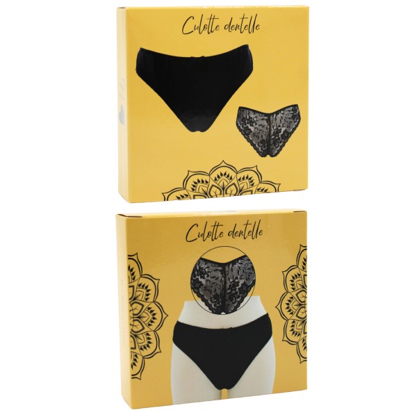 Culotte noire en dentelle avec nœud en satin - PF09LBLK