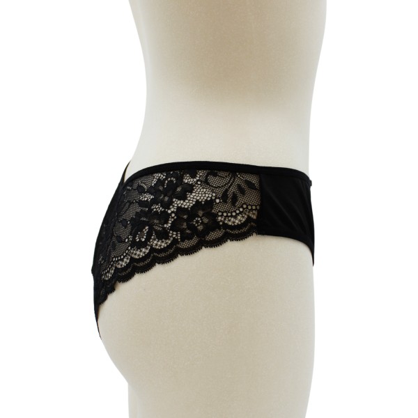 Culotte noire en dentelle avec nœud en satin - PF09LBLK