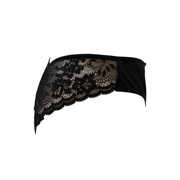 Culotte noire en dentelle avec nœud en satin - PF09LBLK