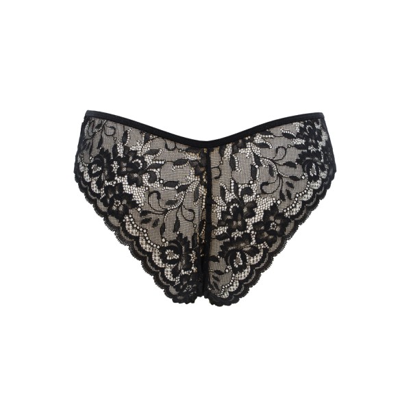 Culotte noire en dentelle avec nœud en satin - PF09LBLK