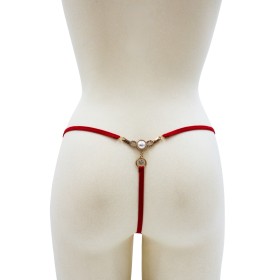 String rouge avec bijou perle  strass dorés - PA06MRED