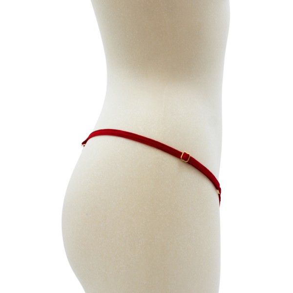 String rouge avec bijou perle  strass dorés - PA06MRED