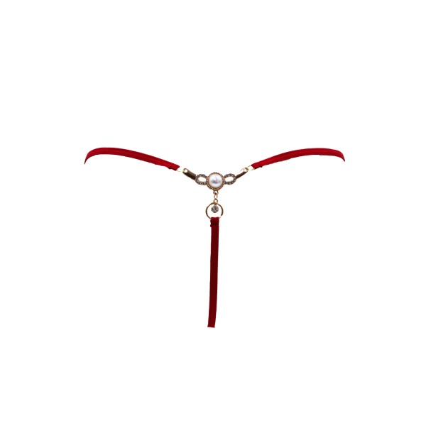 String rouge avec bijou perle  strass dorés - PA06MRED