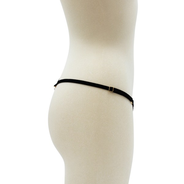 String noir avec bijou perle  strass dorés - PA06MBLK