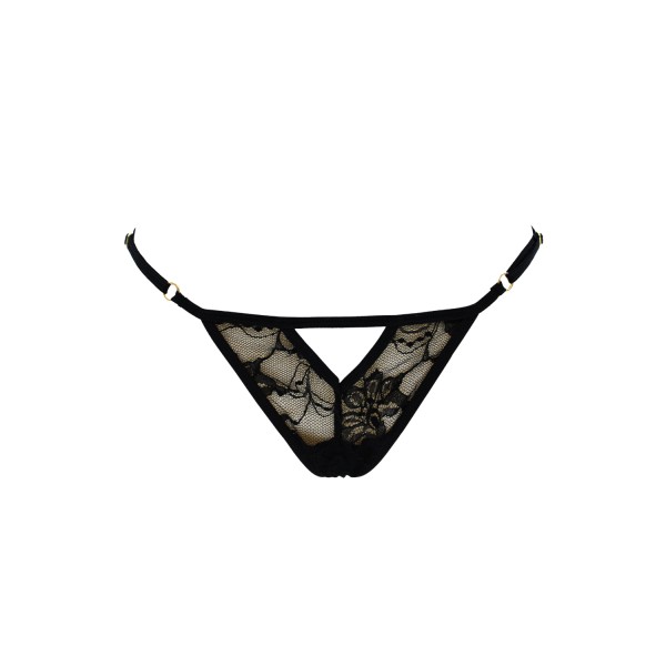 String noir avec bijou perle  strass dorés - PA06MBLK