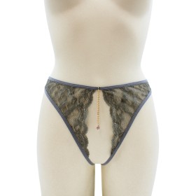 String gris avec bijou couleur aléatoire et chaîne dorée - PA05MGREY