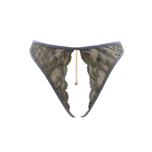 String gris avec bijou couleur aléatoire et chaîne dorée - PA05MGREY