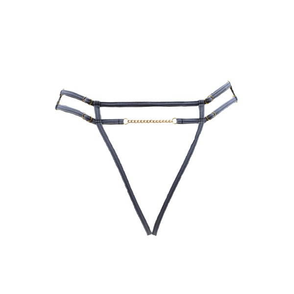 String gris avec bijou couleur aléatoire et chaîne dorée - PA05MGREY