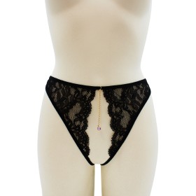 String noir avec bijou couleur aléatoire et chaîne dorée - PA05MBLK