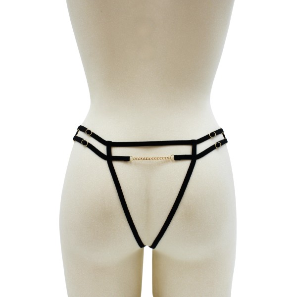 String noir avec bijou couleur aléatoire et chaîne dorée - PA05MBLK