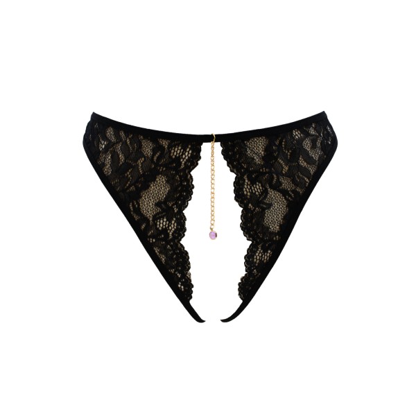 String noir avec bijou couleur aléatoire et chaîne dorée - PA05MBLK