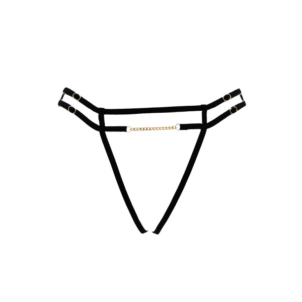 String noir avec bijou couleur aléatoire et chaîne dorée - PA05MBLK