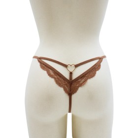 String taupe en dentelle avec bijou cœur doré - PA02MBRW