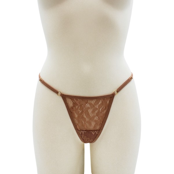 String taupe en dentelle avec bijou cœur doré - PA02MBRW
