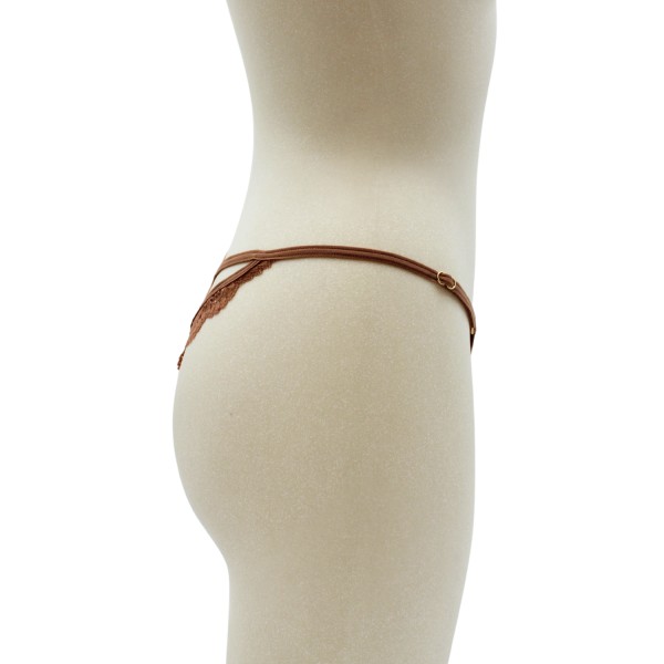 String taupe en dentelle avec bijou cœur doré - PA02MBRW